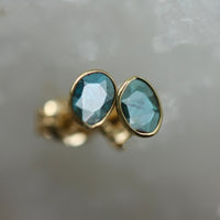 Raw Polki Cut Blue Diamond Slice Stud Earrings, 18k Gold