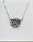 Raw Bicolor Watermelon Tourmaline Slice 'Heart' Necklace Pendant, October Birthstone Necklace Pendant