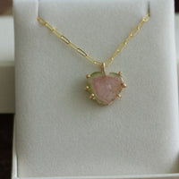 Raw Watermelon Bi-color Tourmaline Slice Heart Pendant Necklace, October Birthstone Pendant Necklace