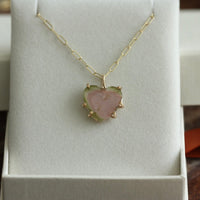 Raw Watermelon Bi-color Tourmaline Slice Heart Pendant Necklace, October Birthstone Pendant Necklace