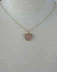 Raw Watermelon Bi-color Tourmaline Slice Heart Pendant Necklace, October Birthstone Pendant Necklace
