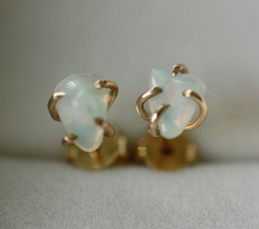 Raw Ethiopian White Opal Stud Earrings, October Birthstone Earrings