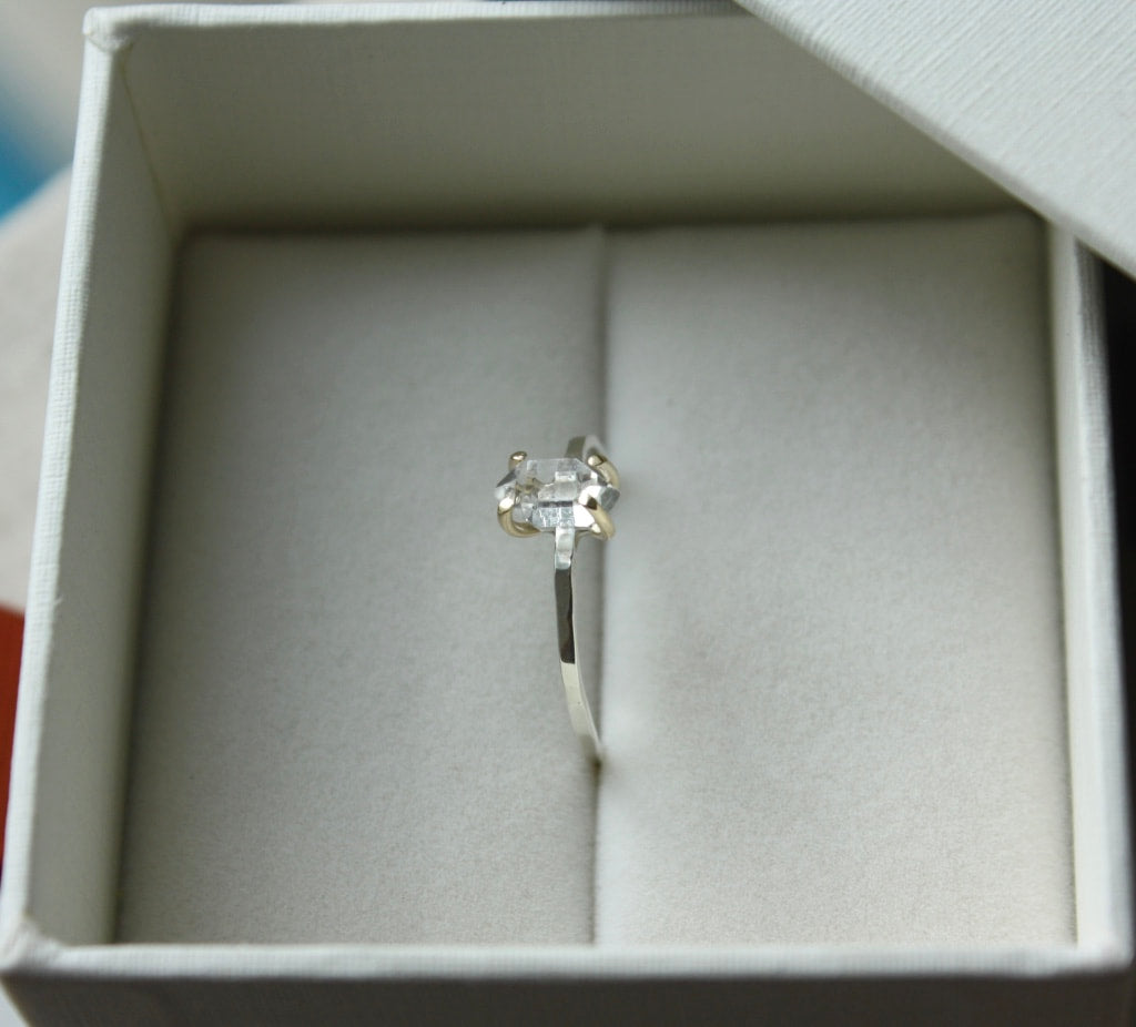 Herkimer Diamond Ring, Natural Herkimer Diamond Crystal Ring, Diamond Quartz Ring, April Birthstone Ring