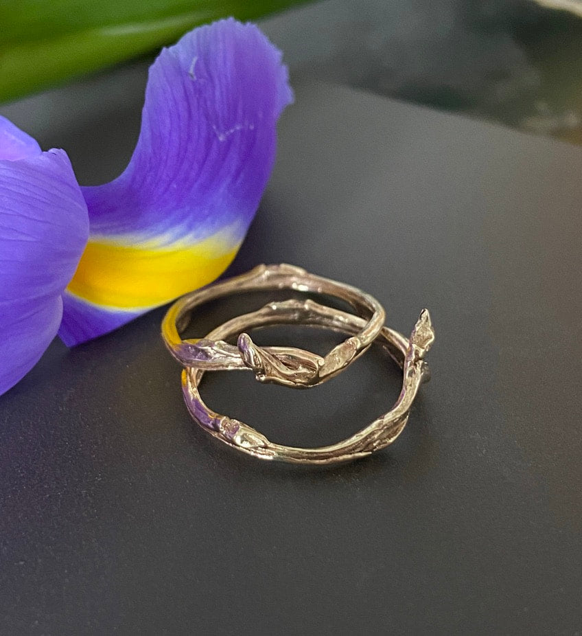 Gold Blueberry Twig Ring, Twig Engagement Ring, Twig Wedding Ring, Twig Stacking Ring