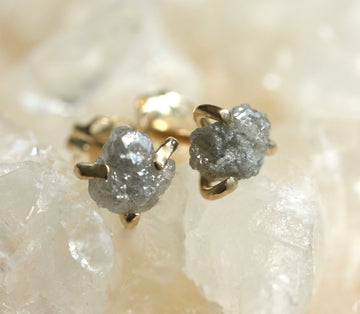 Raw Rough Diamond Stud Earrings, April Birthstone Earrings