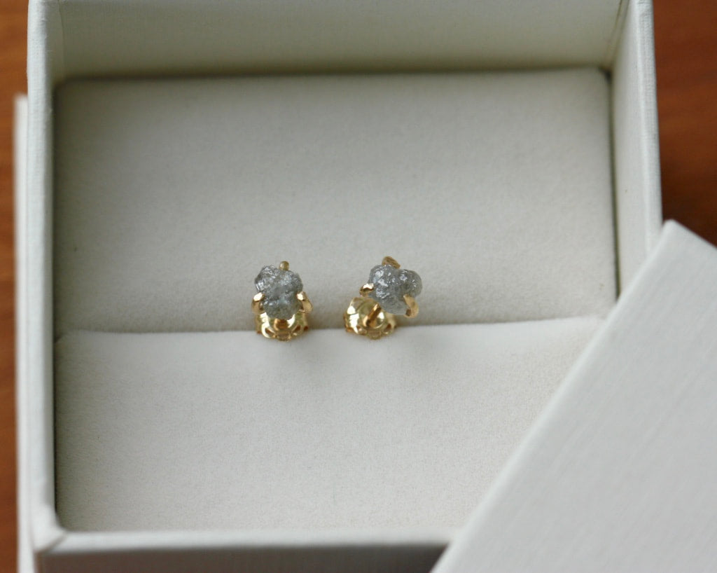 Raw Rough Diamond Stud Earrings, April Birthstone Earrings