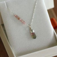 Watermelon Bi-Color Tourmaline Crystal Point Pendant Necklace