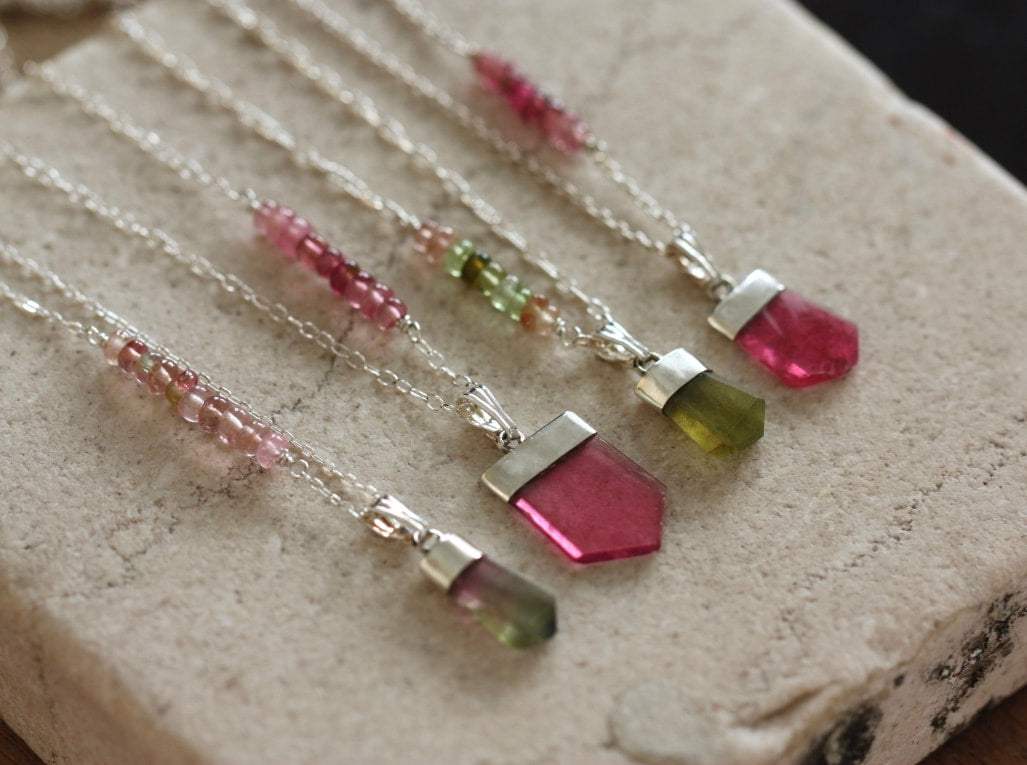 Olive Green Tourmaline Crystal Point Pendant Necklace
