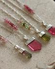 Olive Green Tourmaline Crystal Point Pendant Necklace