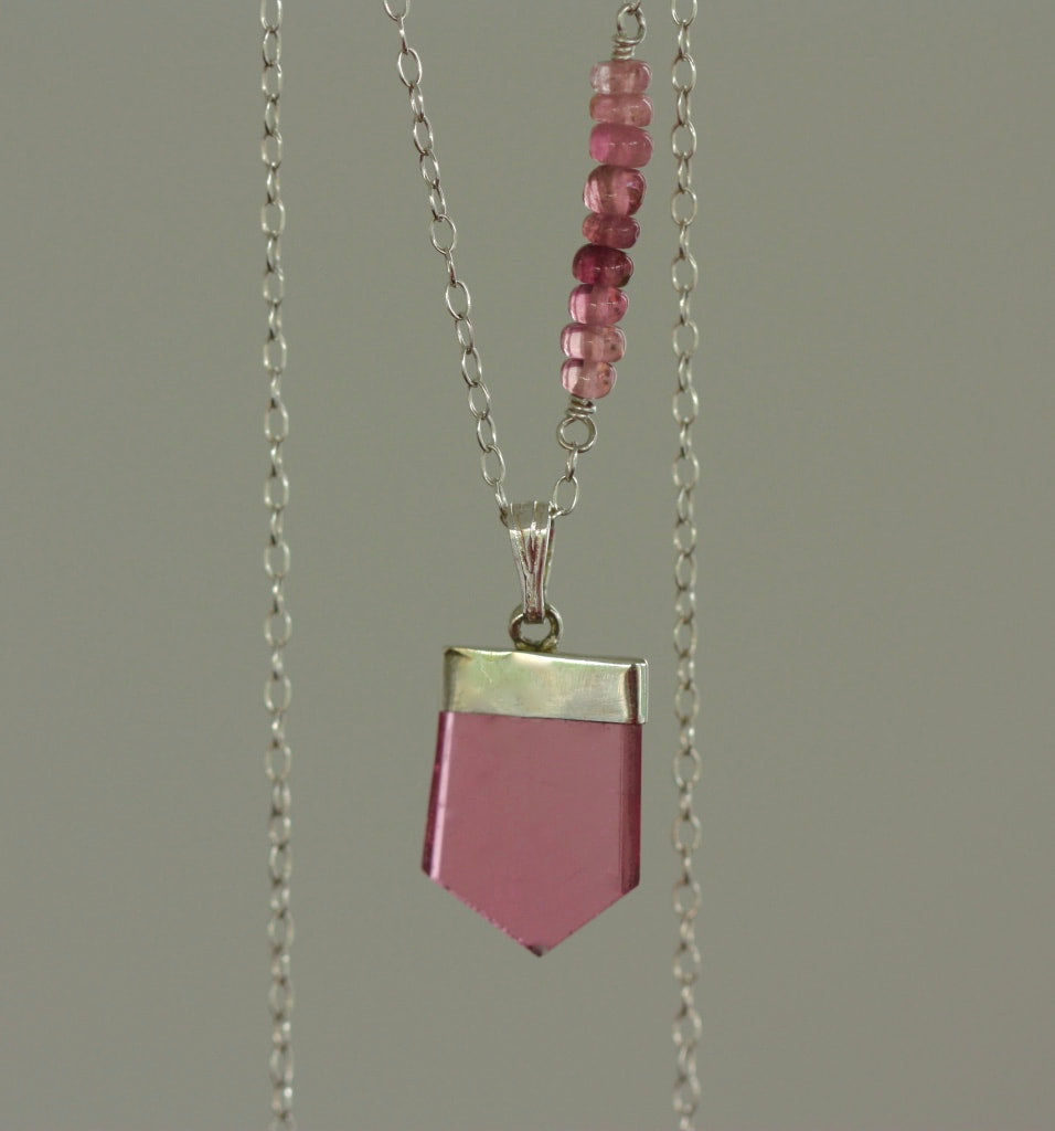 Pink Rubellite Tourmaline Crystal Point Pendant Necklace