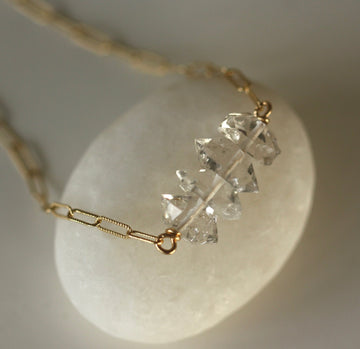 Herkimer Diamond Bar Necklace, Diamond Quartz Necklace