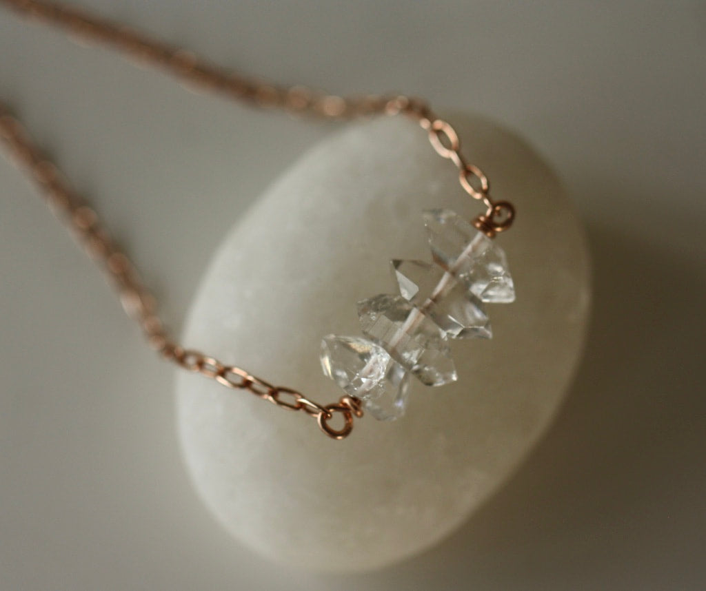 Herkimer Diamond Bar Necklace, Diamond Quartz Necklace