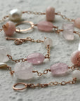 Long Pink Multi Gemstone and Pearl Necklace