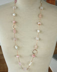 Long Pink Multi Gemstone and Pearl Necklace