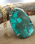 Large Natural Tibetan Turquoise Pendant Necklace, December Birthstone Pendant Necklace