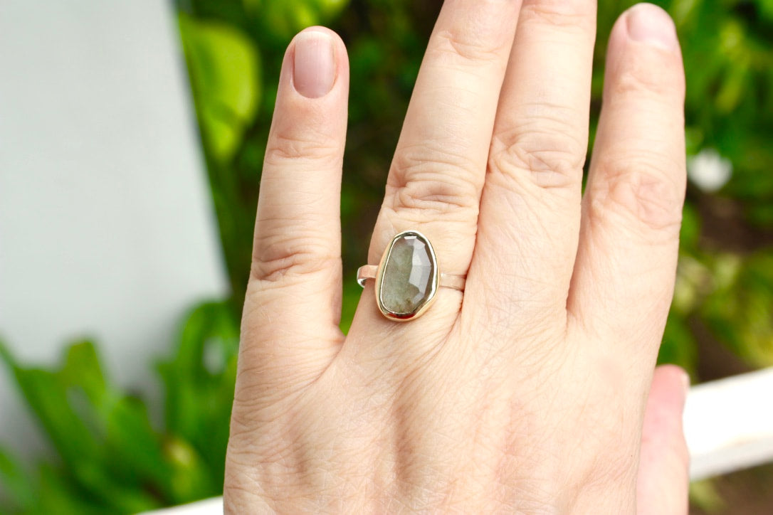 Moss Aquamarine Ring, March Birthstone Ring