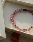 Raw Pink and Indicolite Tourmaline Knotted Macrame Bracelet, October Birthstone Bracelet