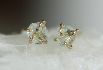 Raw, Unpolished Prasiolite / Green Amethyst Stud Earrings, February Birthstone Earrings