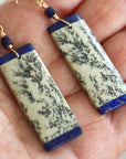 Sapling Jasper and Lapis Lazuli Intarsia Long Earrings, September and March Birthstone Earrings