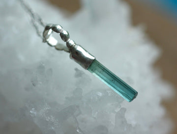 Raw Indicolite Teal Blue Tourmaline Pendant Necklace, October Birthstone Pendant Necklace