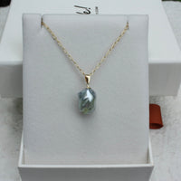 Natural Bicolor Silver Blue and Gold South Sea Baroque Pearl Necklace Pendant, June Birthstone Pendant Necklace