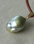 Natural Bicolor Silver Blue and Gold South Sea Baroque Pearl Necklace Pendant, June Birthstone Pendant Necklace