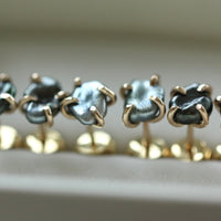 Tahitian Keshi Pearl Stud Earrings, Tahitian Pearl Post Earrings with Gold Prongs, June Birthstone Earrings