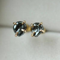 Tahitian Keshi Pearl Stud Earrings, Tahitian Black Pearl Post Earrings with Gold Prongs, June Birthstone Earrings