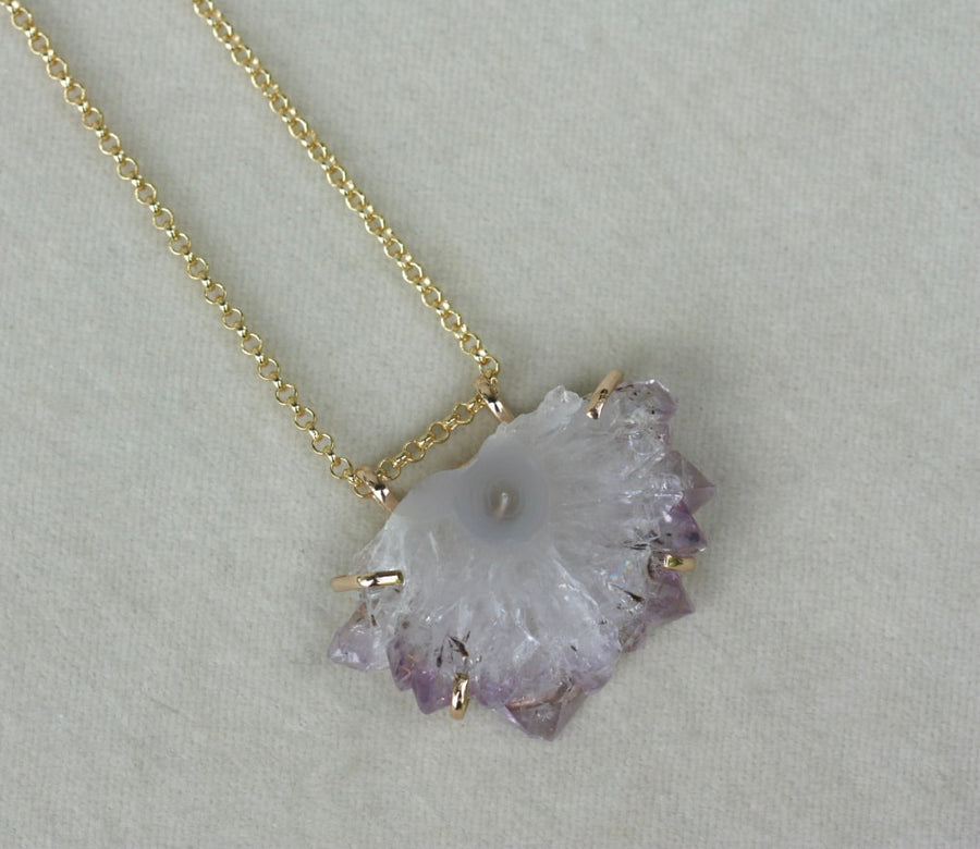 Amethyst Stalactite Slice Pendant Necklace, February Birthstone Pendant Necklace