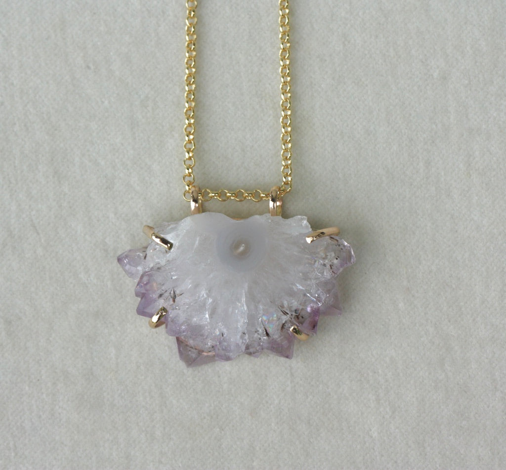 Amethyst Stalactite Slice Pendant Necklace, February Birthstone Pendant Necklace