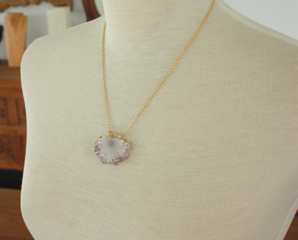 Amethyst Stalactite Slice Pendant Necklace, February Birthstone Pendant Necklace