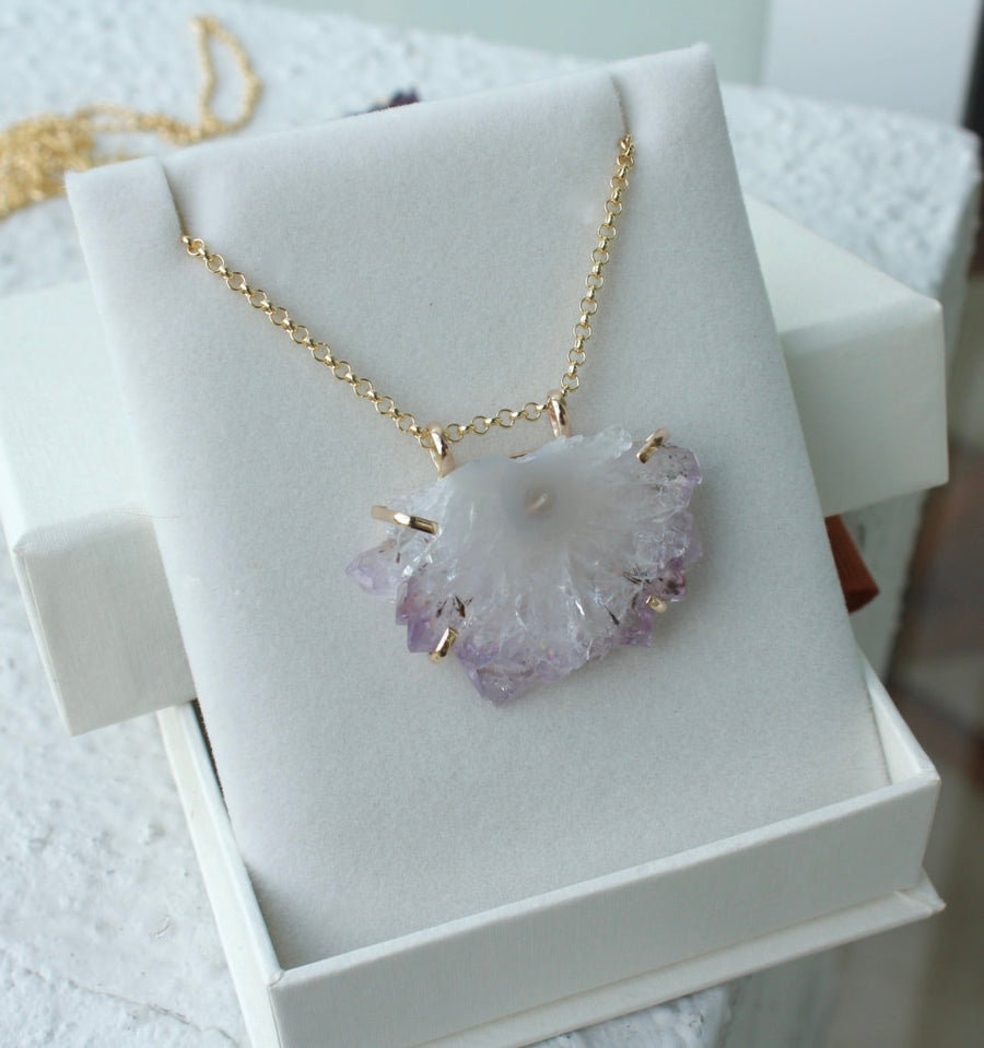 Amethyst Stalactite Slice Pendant Necklace, February Birthstone Pendant Necklace