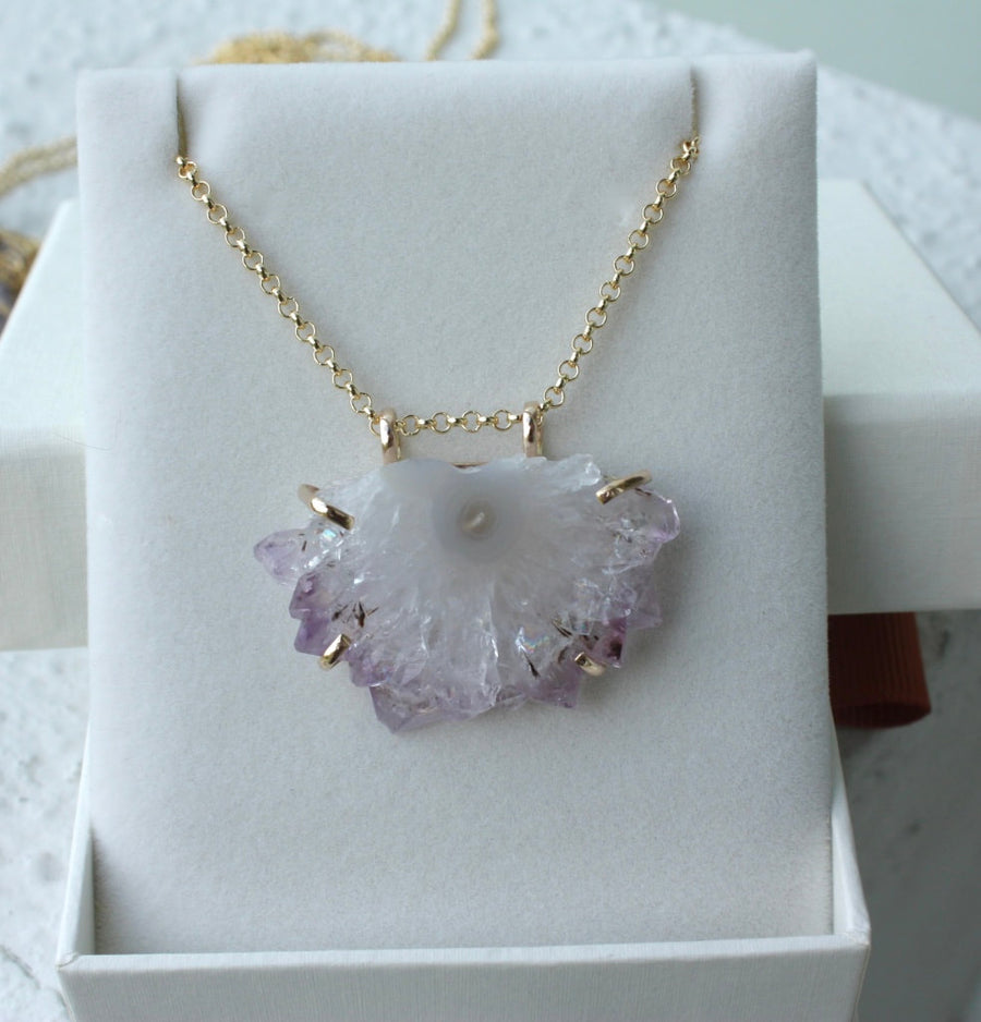 Amethyst Stalactite Slice Pendant Necklace, February Birthstone Pendant Necklace