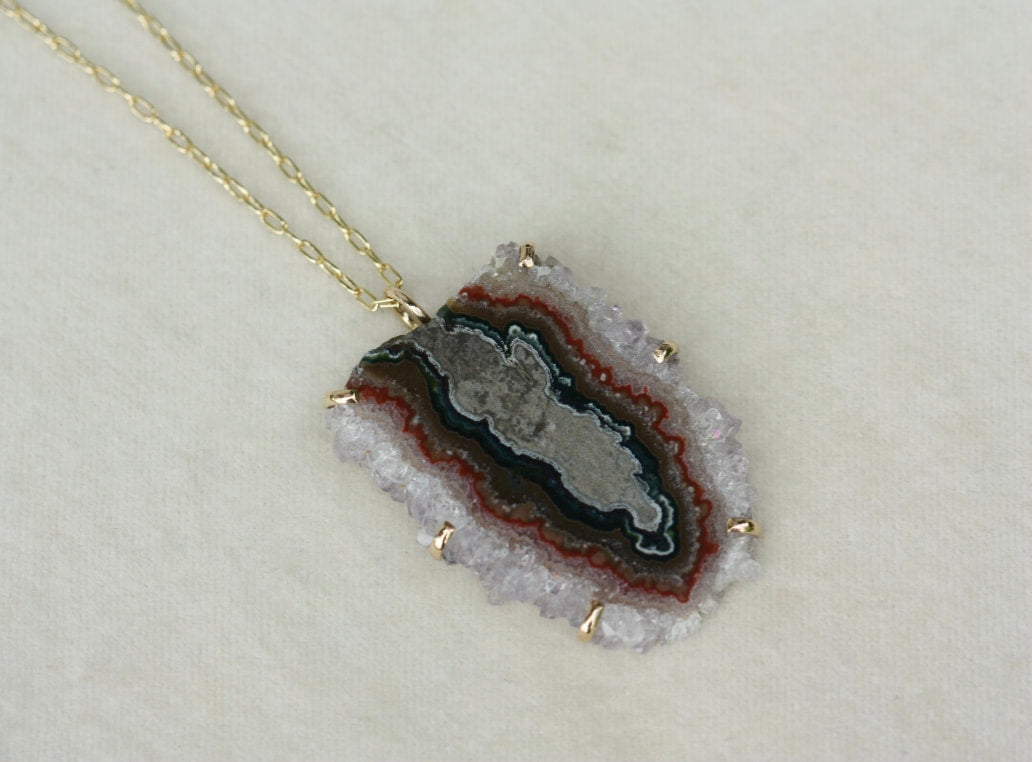 Amethyst Stalactite Slice Pendant Necklace, February Birthstone Pendant Necklace