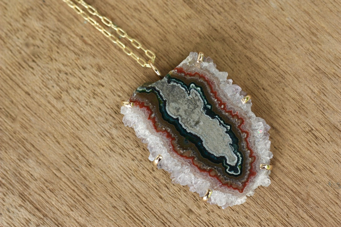 Amethyst Stalactite Slice Pendant Necklace, February Birthstone Pendant Necklace