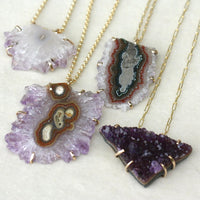 Amethyst Stalactite Slice Pendant Necklace, February Birthstone Pendant Necklace