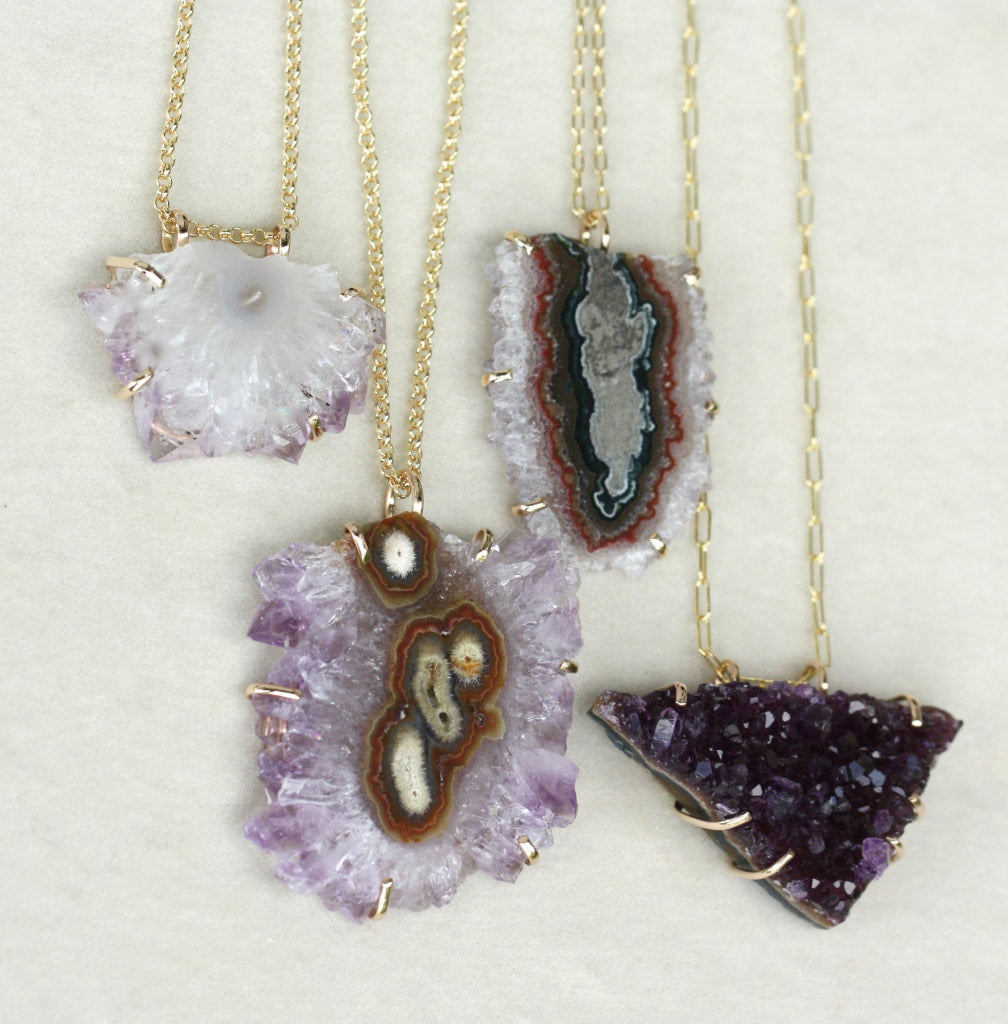 Amethyst Stalactite Slice Pendant Necklace, February Birthstone Pendant Necklace