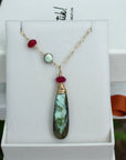 Labradorite and Ruby Long Necklace, 14k Gold Filled