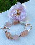 Pink Multi Gemstone Bracelet, Morganite, Pink Moonstone, Rose Quartz and Pearl Bracelet
