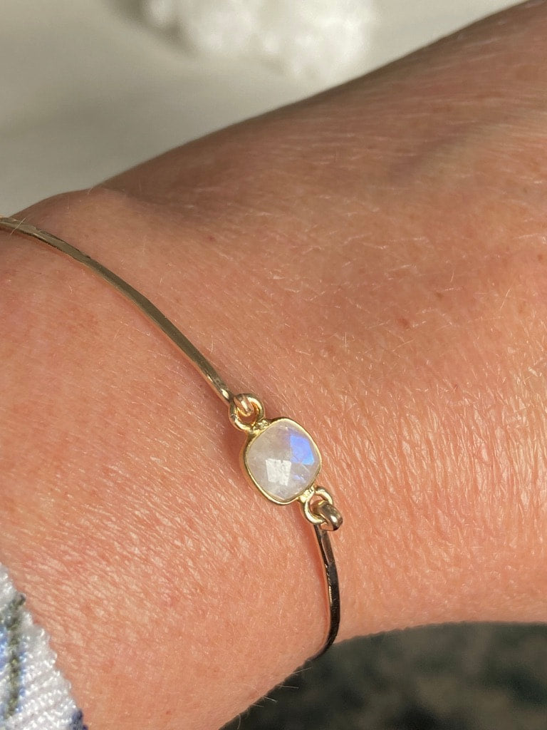 Delicate Rainbow Moonstone Bangle Bracelet