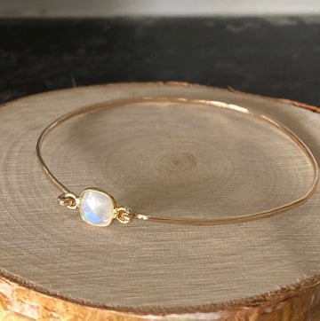 Delicate Rainbow Moonstone Bangle Bracelet