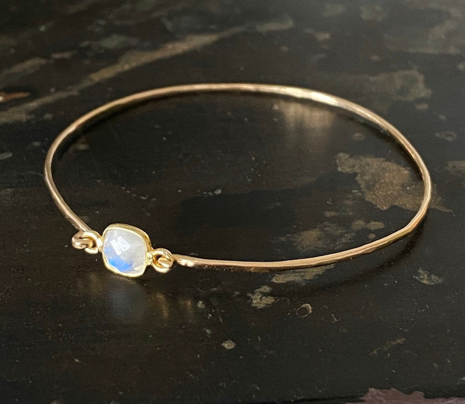 Delicate Rainbow Moonstone Bangle Bracelet