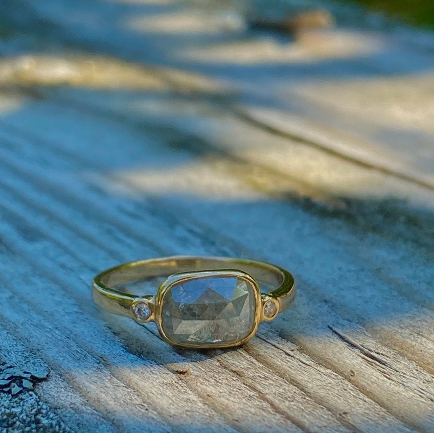 Grey Diamond Ring, Salt and Pepper Diamond Ring, April Birthstone Ring, 18k Gold