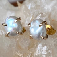 Freshwater Keshi Pearl Stud Earrings, June Birthstone Earrings