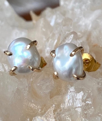 Freshwater Keshi Pearl Stud Earrings, June Birthstone Earrings