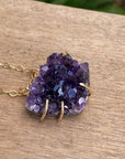 Raw Brazilian Amethyst Druzy Crystal Slice Necklace, February Birthstone Necklace