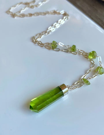 Peridot Crystal Point Necklace, August Birthstone Necklace