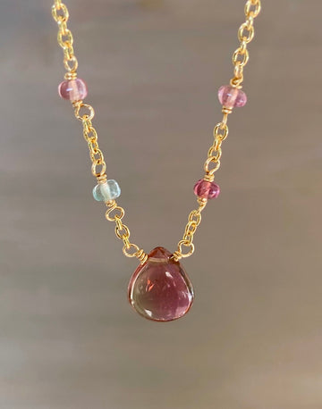 Watermelon Tourmaline Necklace, October Birthstone Necklace