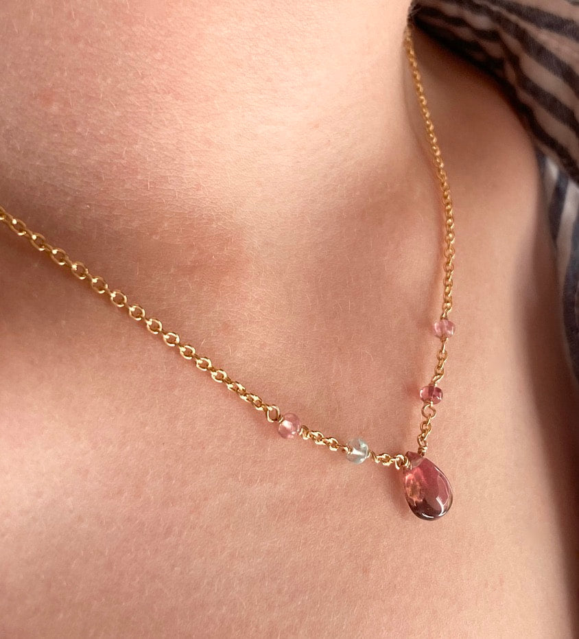 Watermelon Tourmaline Necklace, October Birthstone Necklace