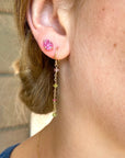 Watermelon Tourmaline Long Chain Earrings, October Birthstone Earrings